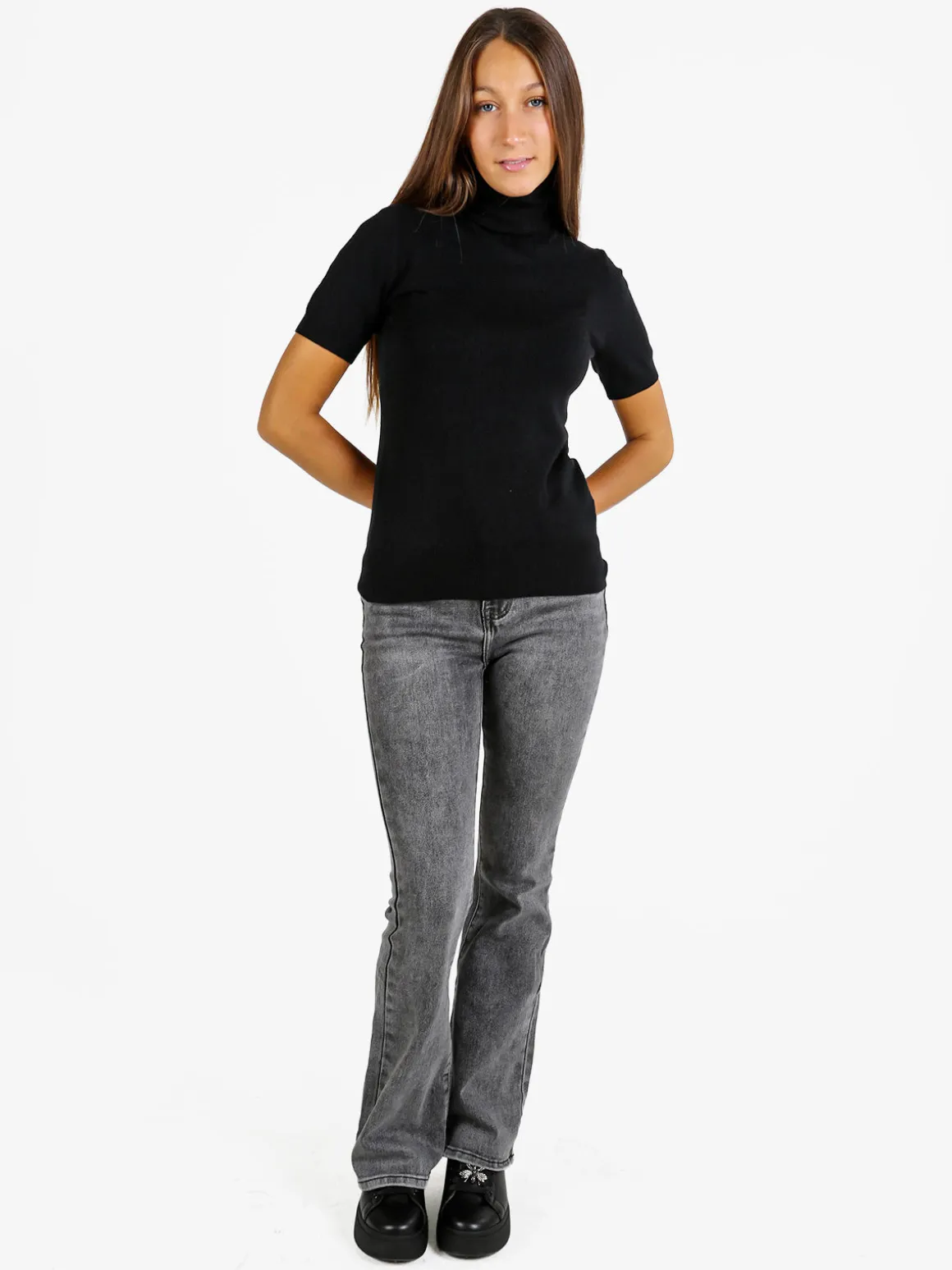 Baci & Abbracci Maglia dolcevita donna a maniche corte - nero