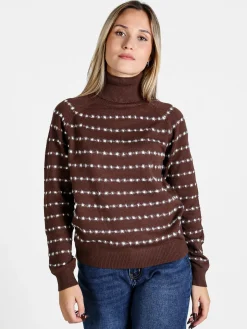 Baci & Abbracci Maglione dolcevita da donna con dettagli pelosi - moro