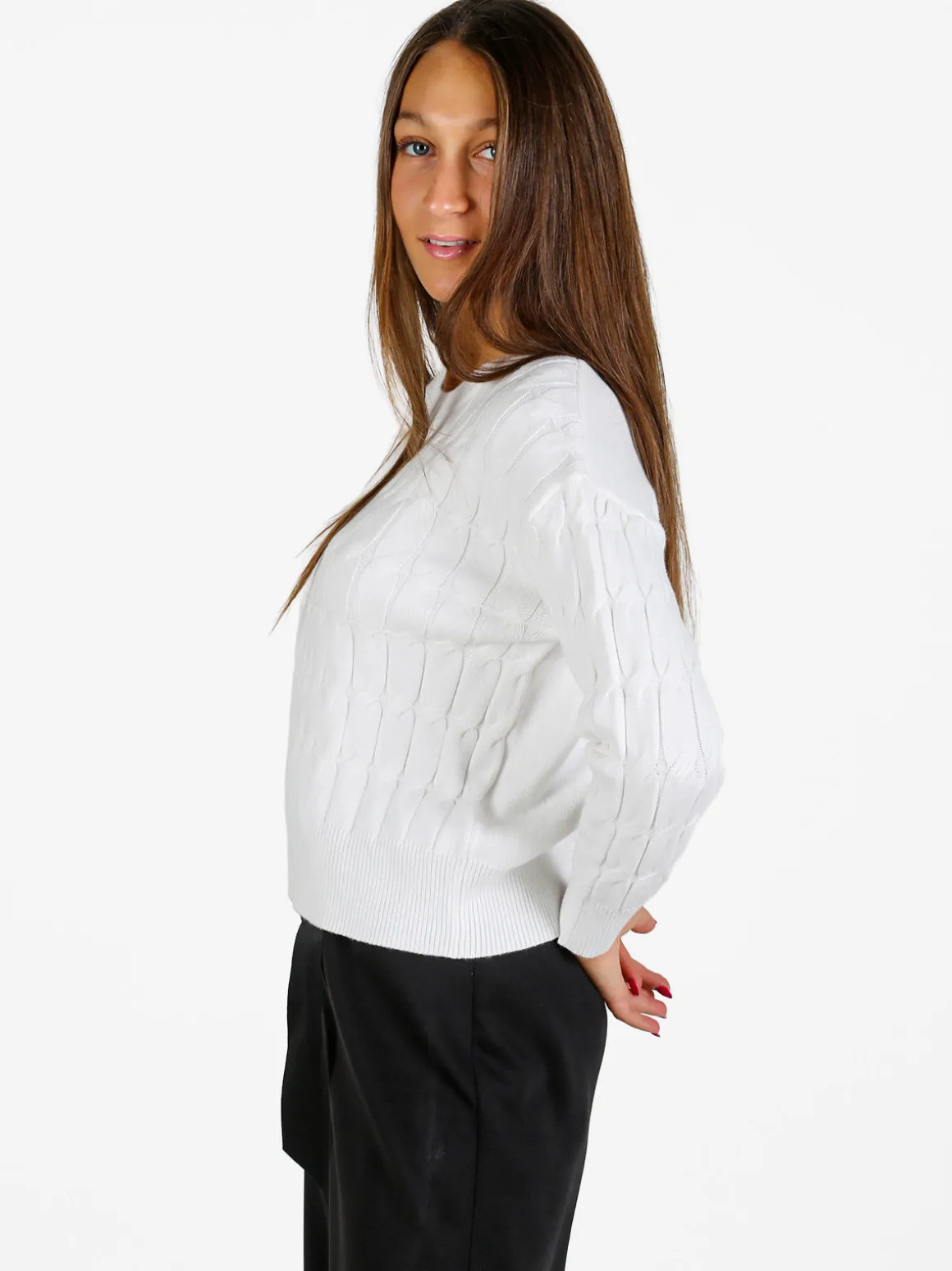 Baci & Abbracci Maglione donna a trecce - bianco