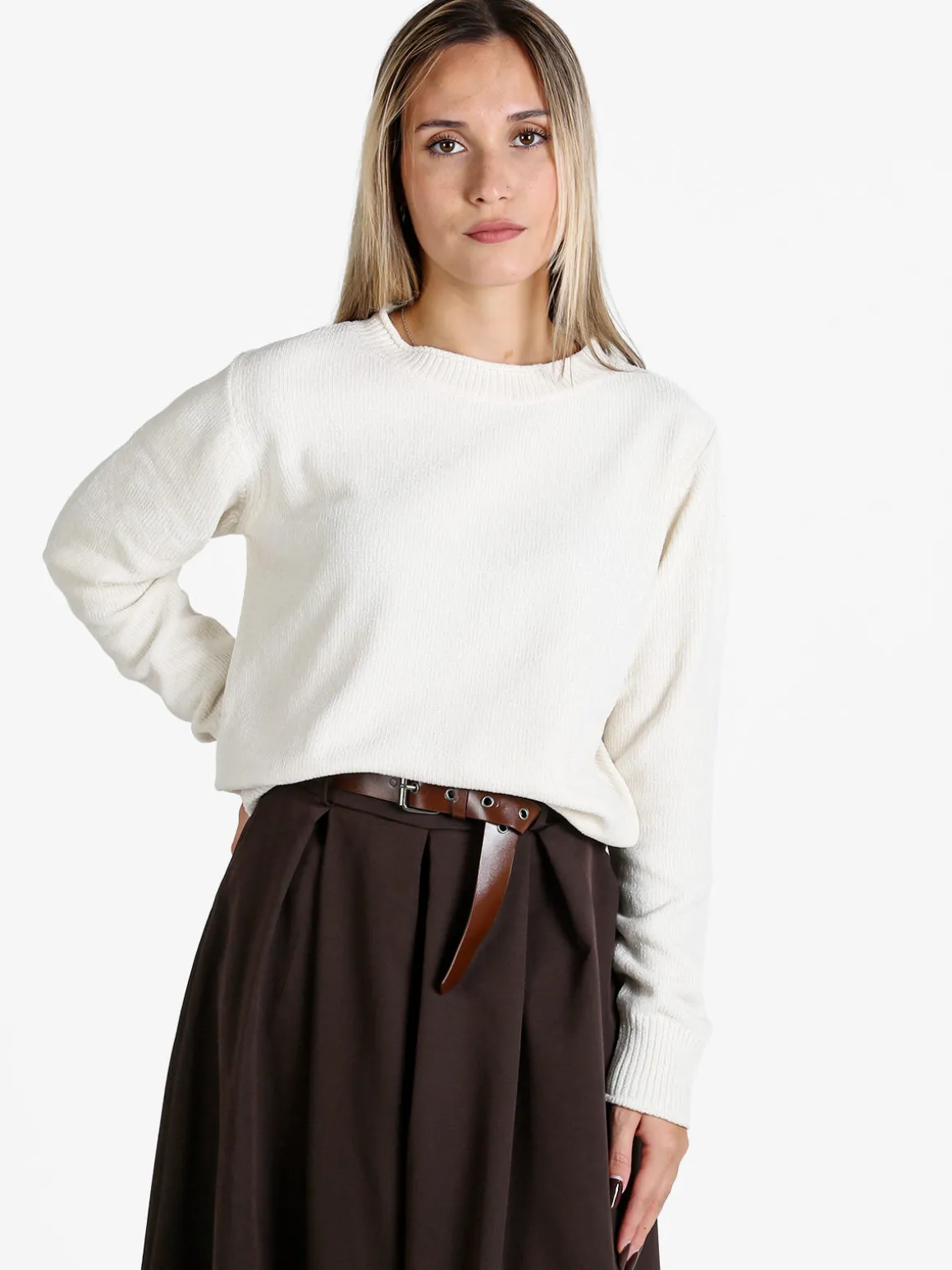 Baci & Abbracci Maglione donna in ciniglia - panna