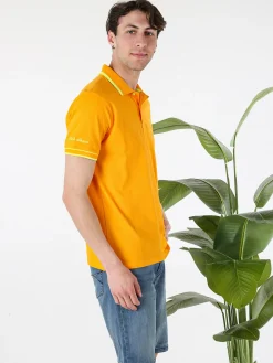Baci & Abbracci Polo da uomo fluo a maniche corte in cotone - arancione