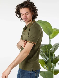 Baci & Abbracci Polo da uomo in cotone a maniche corte con logo davanti e dietro - militare