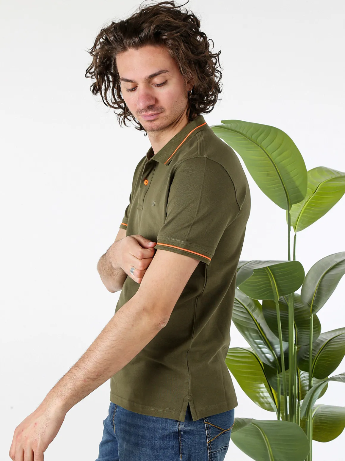 Baci & Abbracci Polo da uomo in cotone a maniche corte con logo davanti e dietro - militare