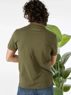 Baci & Abbracci Polo da uomo in cotone a maniche corte con logo davanti e dietro - militare