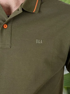 Baci & Abbracci Polo da uomo in cotone a maniche corte con logo davanti e dietro - militare