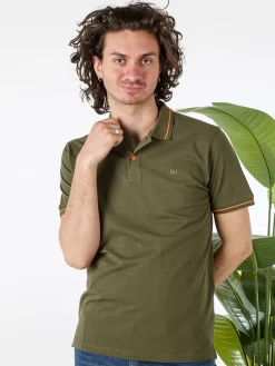 Baci & Abbracci Polo da uomo in cotone a maniche corte con logo davanti e dietro - militare