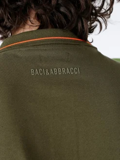 Baci & Abbracci Polo da uomo in cotone a maniche corte con logo davanti e dietro - militare