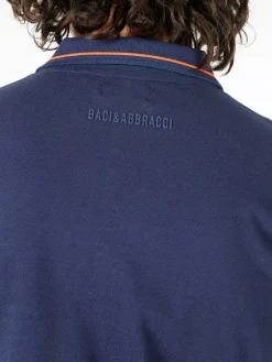 Baci & Abbracci Polo da uomo in cotone a maniche corte con logo davanti e dietro - blu scuro