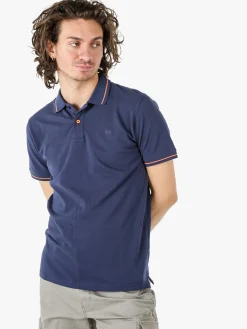 Baci & Abbracci Polo da uomo in cotone a maniche corte con logo davanti e dietro - blu scuro