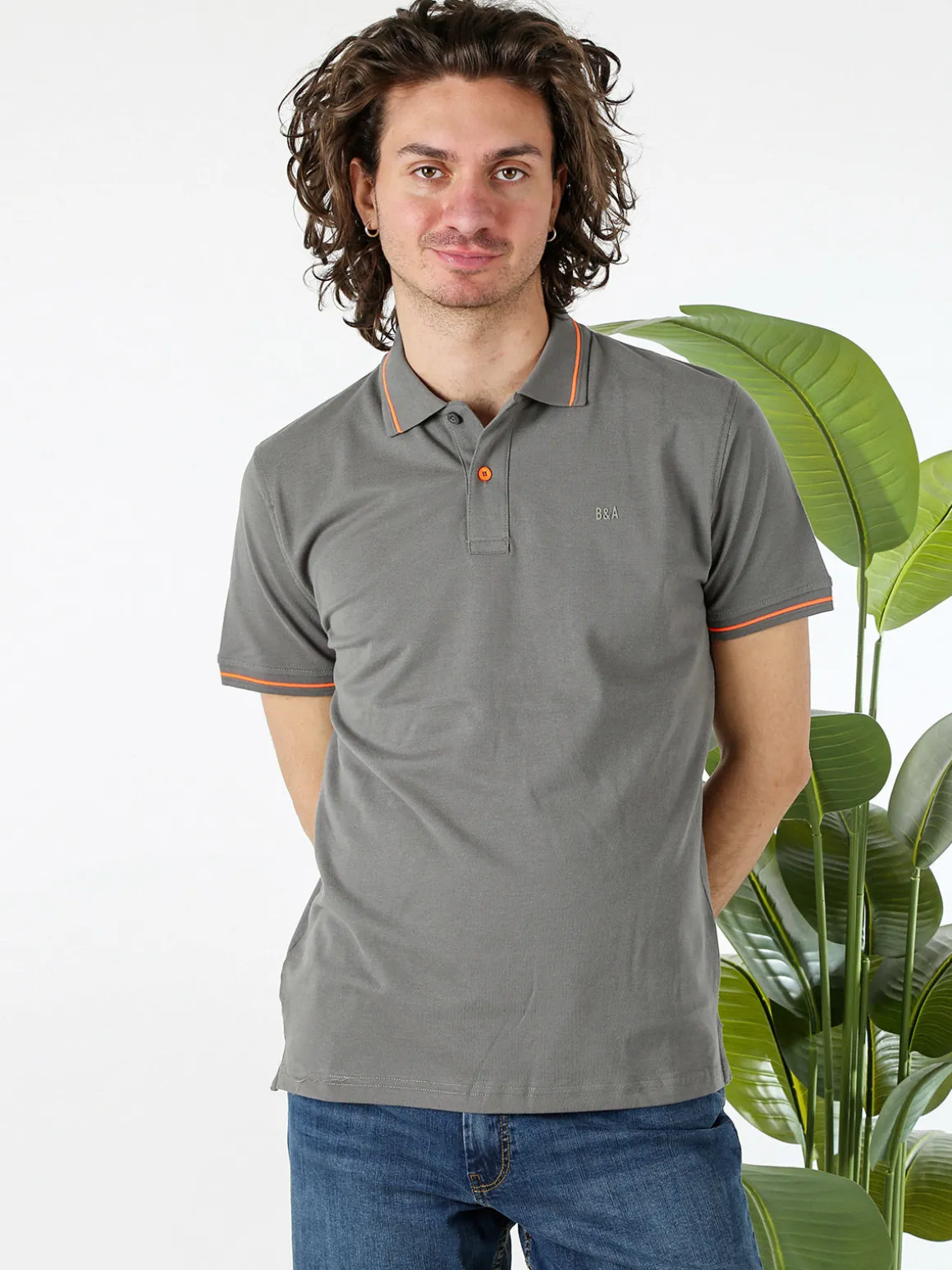Baci & Abbracci Polo da uomo in cotone a maniche corte con logo davanti e dietro - antracite