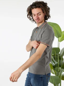 Baci & Abbracci Polo da uomo in cotone a maniche corte con logo davanti e dietro - antracite