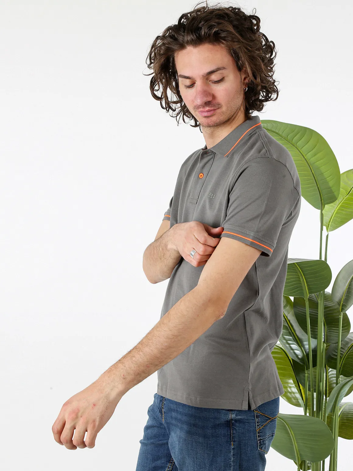 Baci & Abbracci Polo da uomo in cotone a maniche corte con logo davanti e dietro - antracite