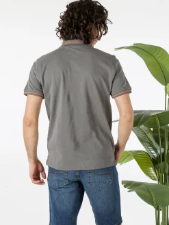 Baci & Abbracci Polo da uomo in cotone a maniche corte con logo davanti e dietro - antracite