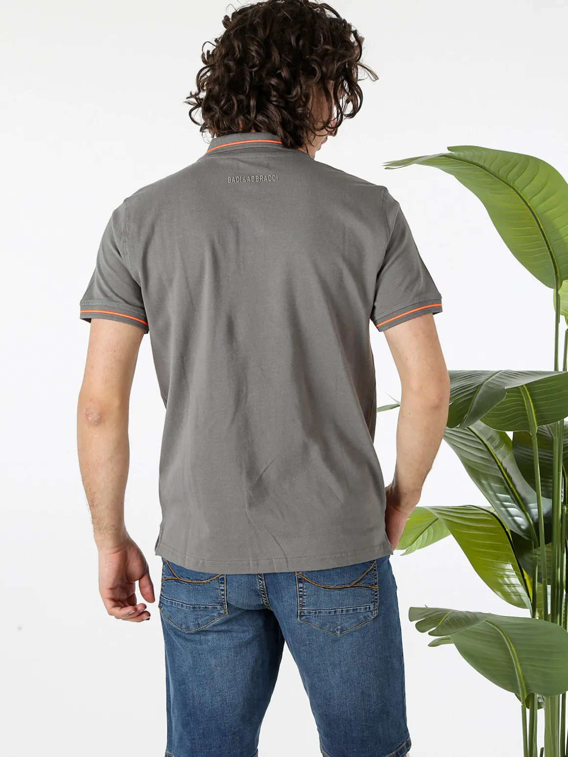 Baci & Abbracci Polo da uomo in cotone a maniche corte con logo davanti e dietro - antracite