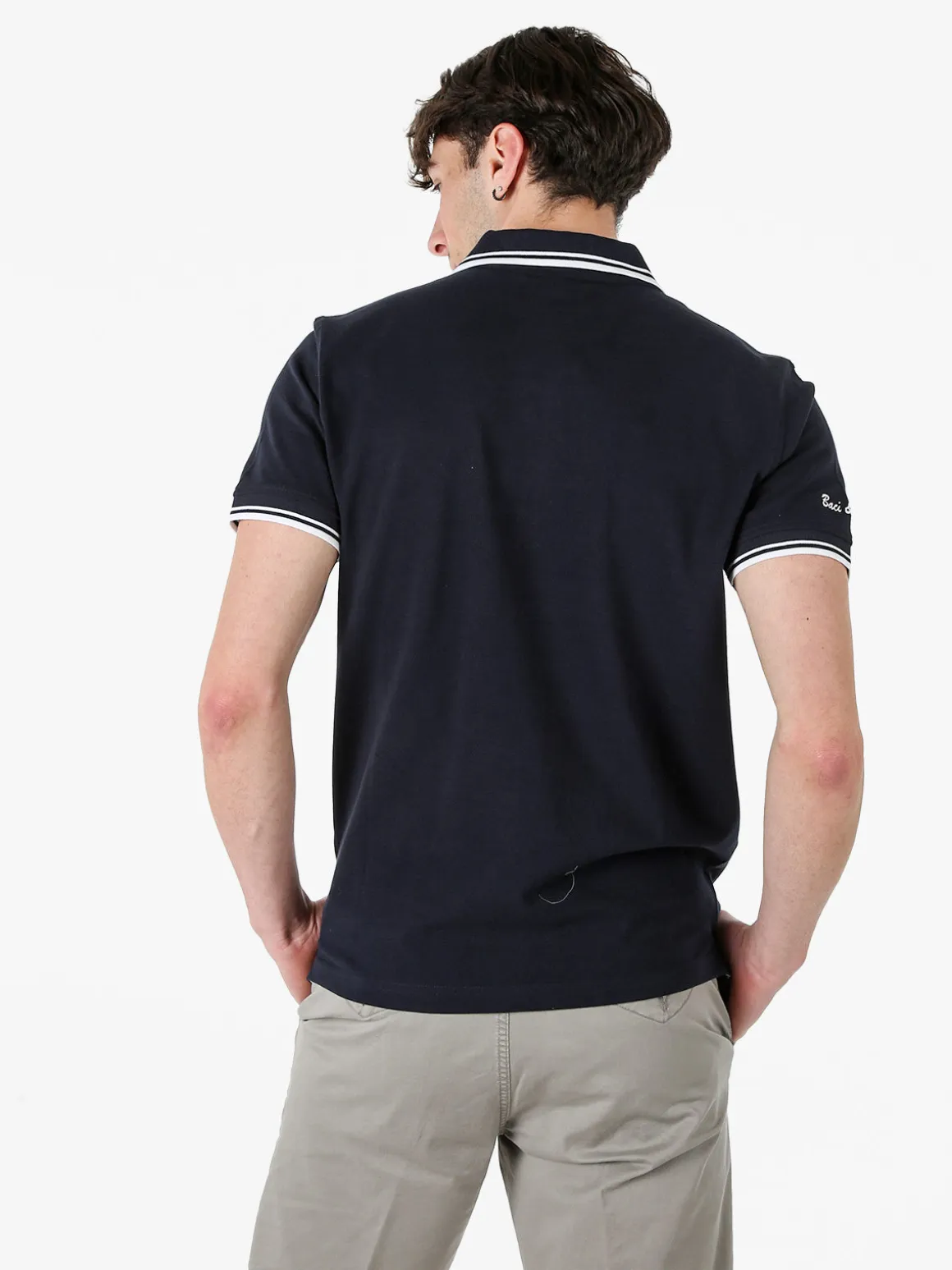 Baci & Abbracci Polo da uomo in cotone a maniche corte - blu scuro