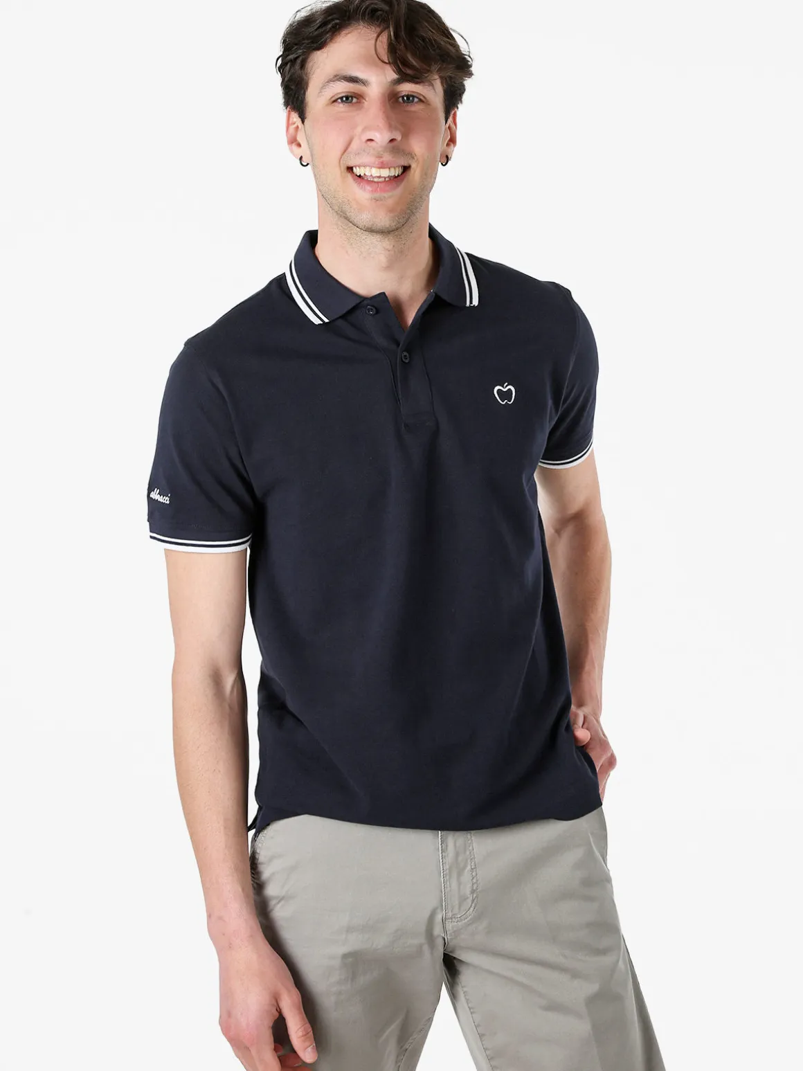 Baci & Abbracci Polo da uomo in cotone a maniche corte - blu scuro