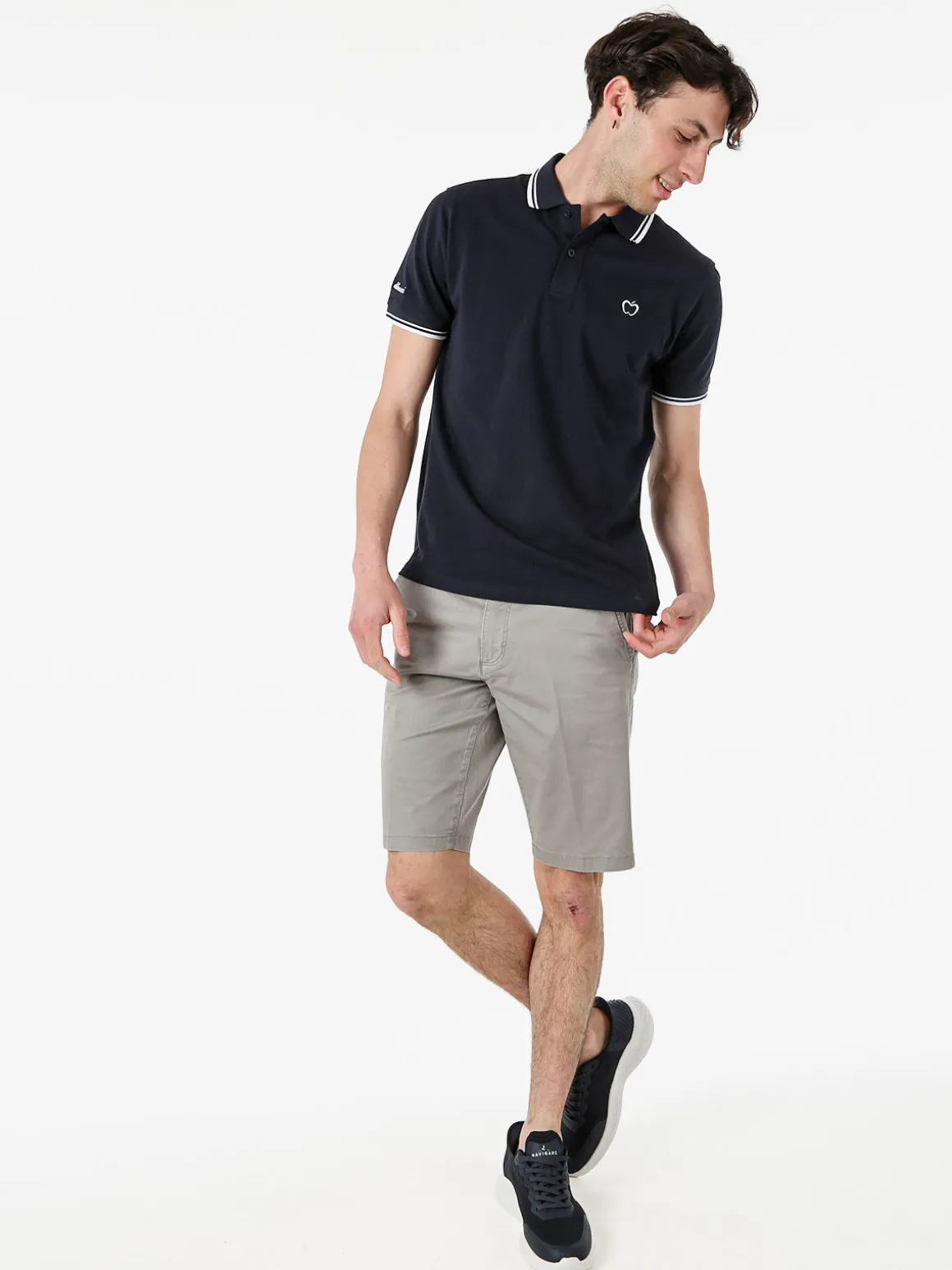Baci & Abbracci Polo da uomo in cotone a maniche corte - blu scuro