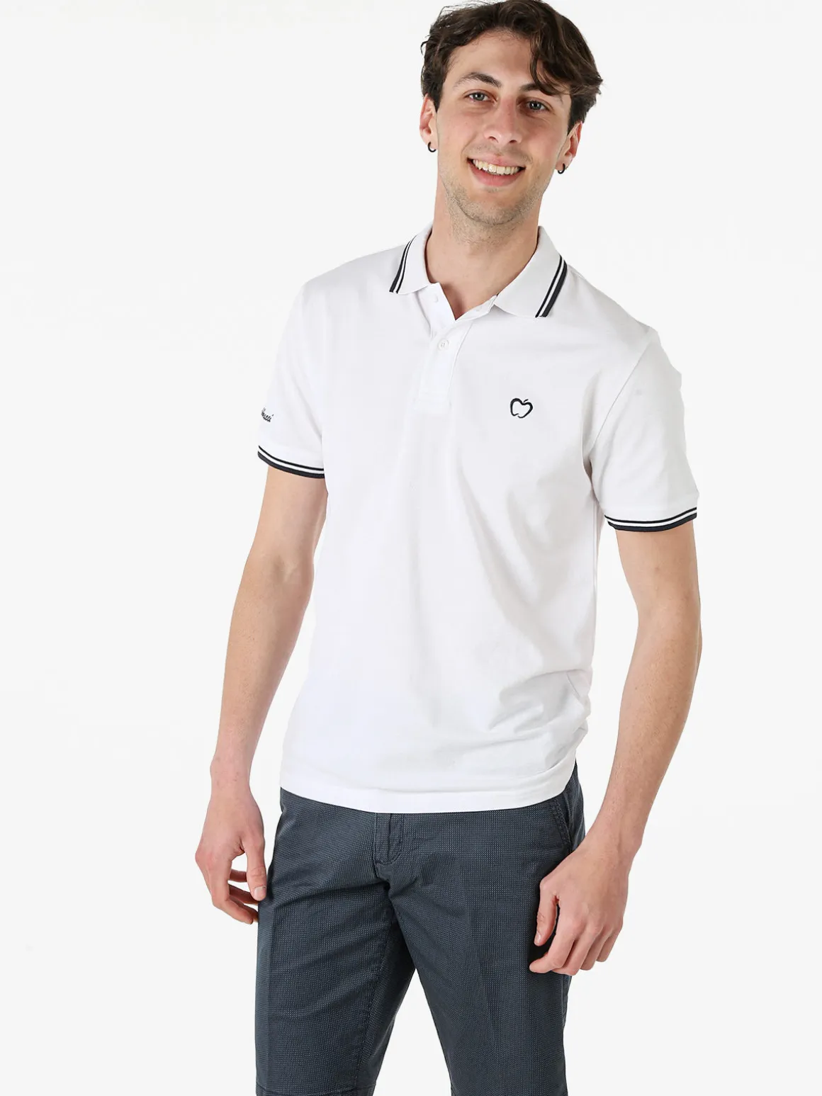 Baci & Abbracci Polo da uomo in cotone a maniche corte - bianco