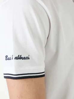 Baci & Abbracci Polo da uomo in cotone a maniche corte - bianco