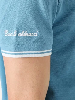 Baci & Abbracci Polo da uomo in cotone a maniche corte - azzurro
