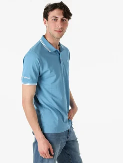 Baci & Abbracci Polo da uomo in cotone a maniche corte - azzurro