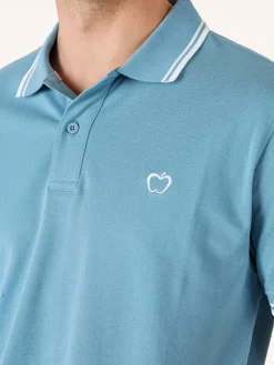 Baci & Abbracci Polo da uomo in cotone a maniche corte - azzurro