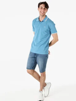 Baci & Abbracci Polo da uomo in cotone a maniche corte - azzurro