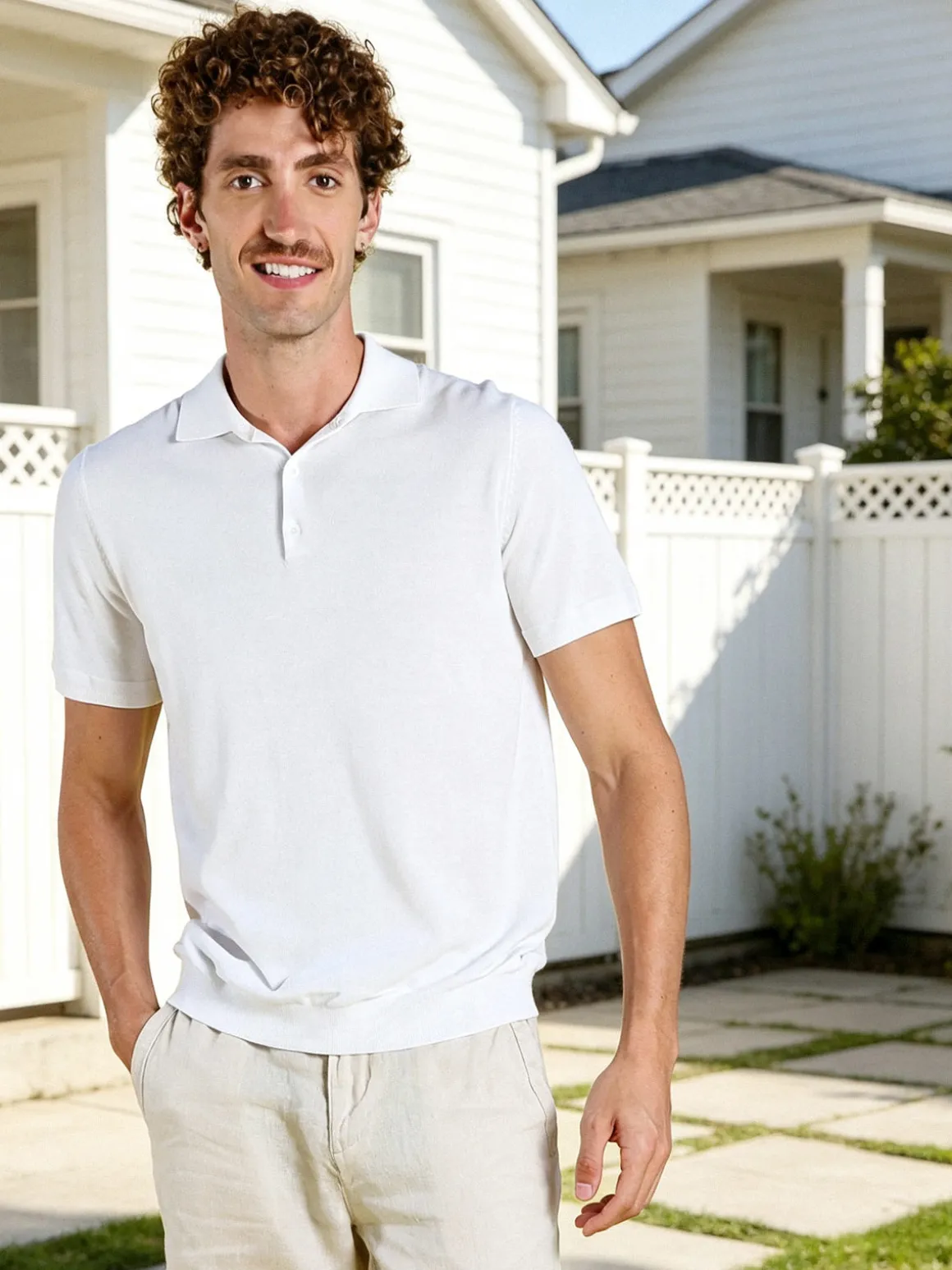 Baci & Abbracci Polo da uomo in maglia extra fine a maniche corte