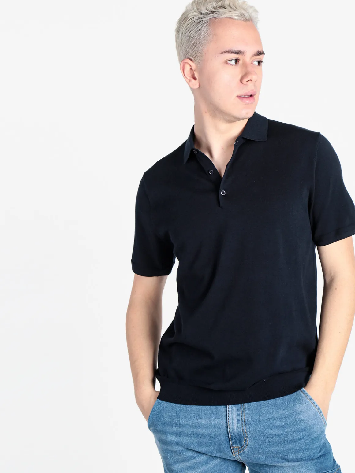 Baci & Abbracci Polo da uomo in maglia extra fine a maniche corte