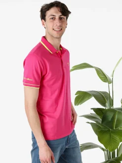 Baci & Abbracci Polo uomo manica corta con scritta - fucsia