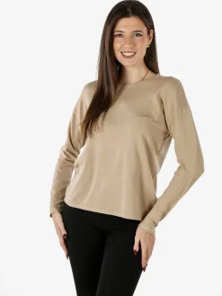 Baci & Abbracci Pullover girocollo da donna in maglia tinta unita - beige