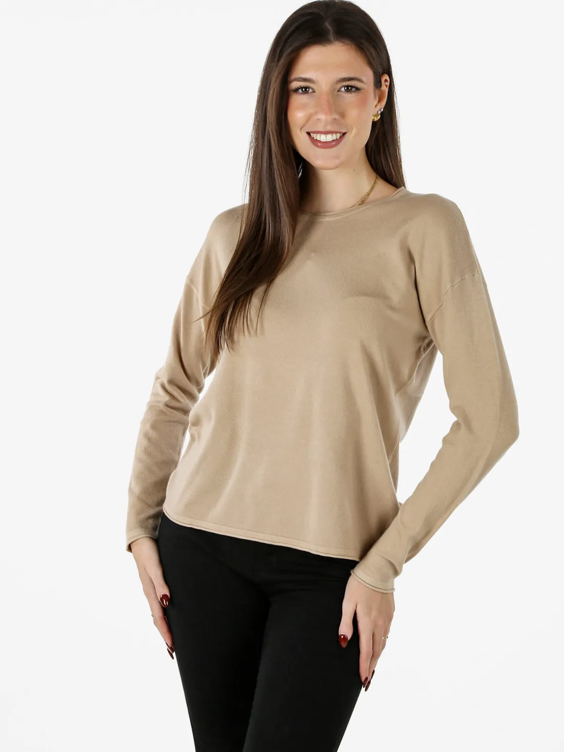 Baci & Abbracci Pullover girocollo da donna in maglia tinta unita - beige