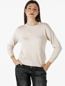 Baci & Abbracci Pullover girocollo da donna in maglia tinta unita - naturale