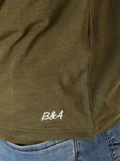 Baci & Abbracci T-shirt da uomo in cotone con bottoncini - militare