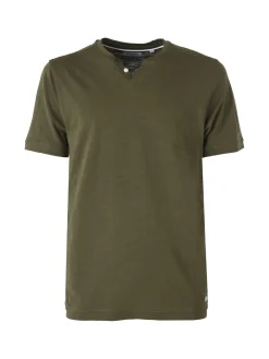 Baci & Abbracci T-shirt da uomo in cotone con bottoncini - militare