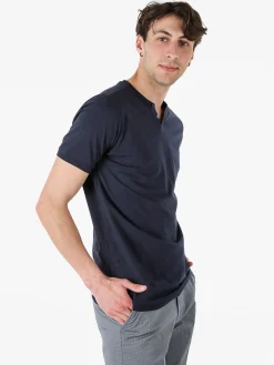 Baci & Abbracci T-shirt da uomo in cotone con bottoncini - blu scuro