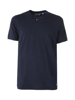 Baci & Abbracci T-shirt da uomo in cotone con bottoncini - blu scuro