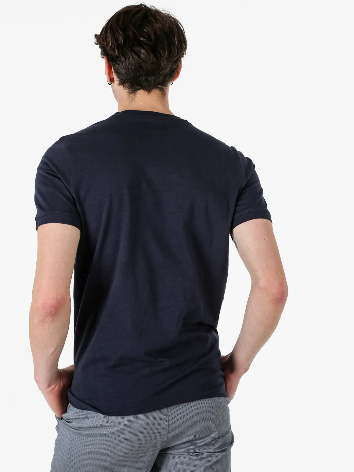 Baci & Abbracci T-shirt da uomo in cotone con bottoncini - blu scuro