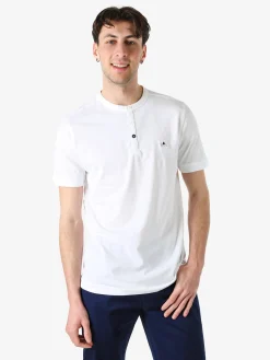 Baci & Abbracci T-shirt da uomo in cotone con bottoncini sullo scollo - bianco