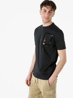 Baci & Abbracci T-shirt girocollo da uomo in cotone con taschino e zip - nero