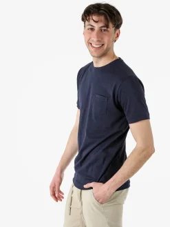 Baci & Abbracci T-shirt girocollo in cotone da uomo con taschino - blu scuro