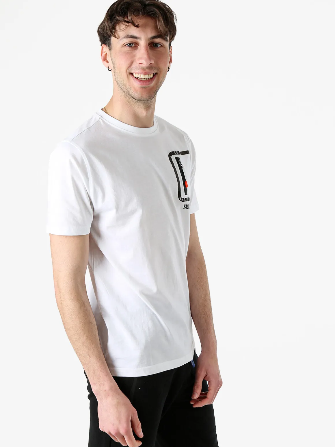 Baci & Abbracci T-shirt girocollo da uomo in cotone con taschino e zip - bianco