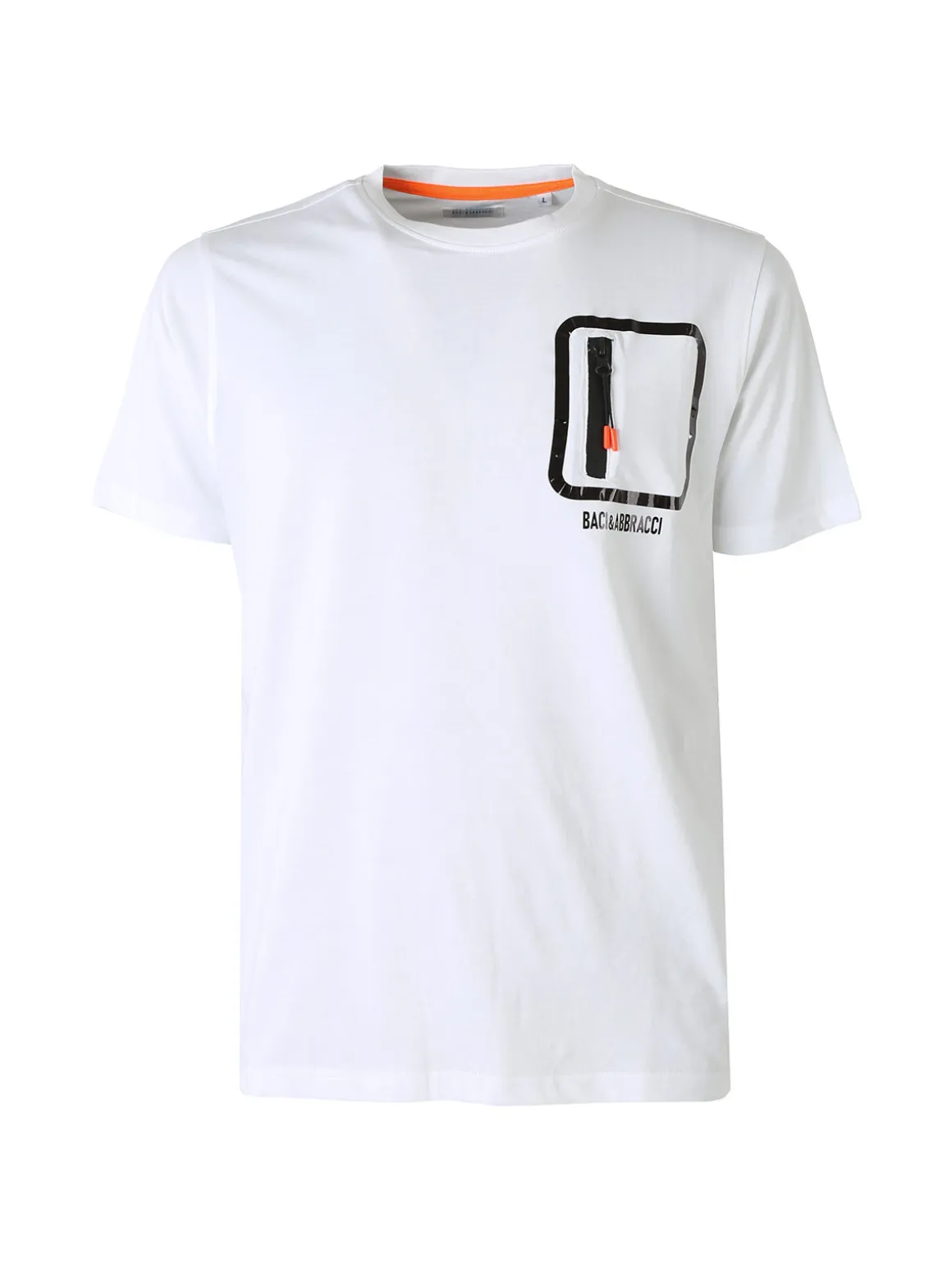 Baci & Abbracci T-shirt girocollo da uomo in cotone con taschino e zip - bianco