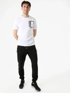 Baci & Abbracci T-shirt girocollo da uomo in cotone con taschino e zip - bianco