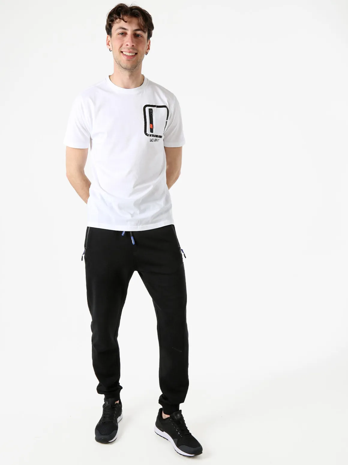 Baci & Abbracci T-shirt girocollo da uomo in cotone con taschino e zip - bianco