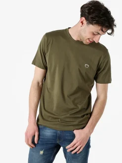 Baci & Abbracci T-shirt girocollo in cotone da uomo con logo - militare