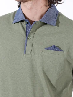 Bad Boys Polo da uomo in cotone a maniche corte con taschino e dettagli di jeans - militare