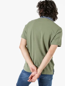 Bad Boys Polo da uomo in cotone a maniche corte con taschino e dettagli di jeans - militare