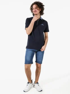 Bad Boys Polo da uomo in cotone a maniche corte con taschino e dettagli di jeans - blu scuro