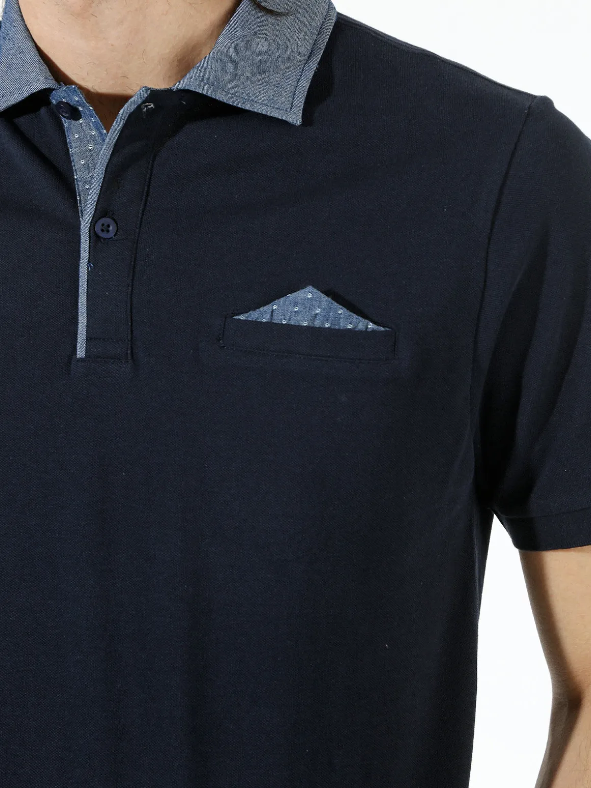 Bad Boys Polo da uomo in cotone a maniche corte con taschino e dettagli di jeans - blu scuro